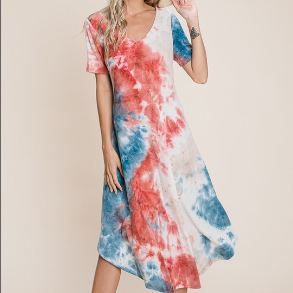 NEW Boutique Red White & Blue Plus Tie Dye Dress - Picture 10 of 13